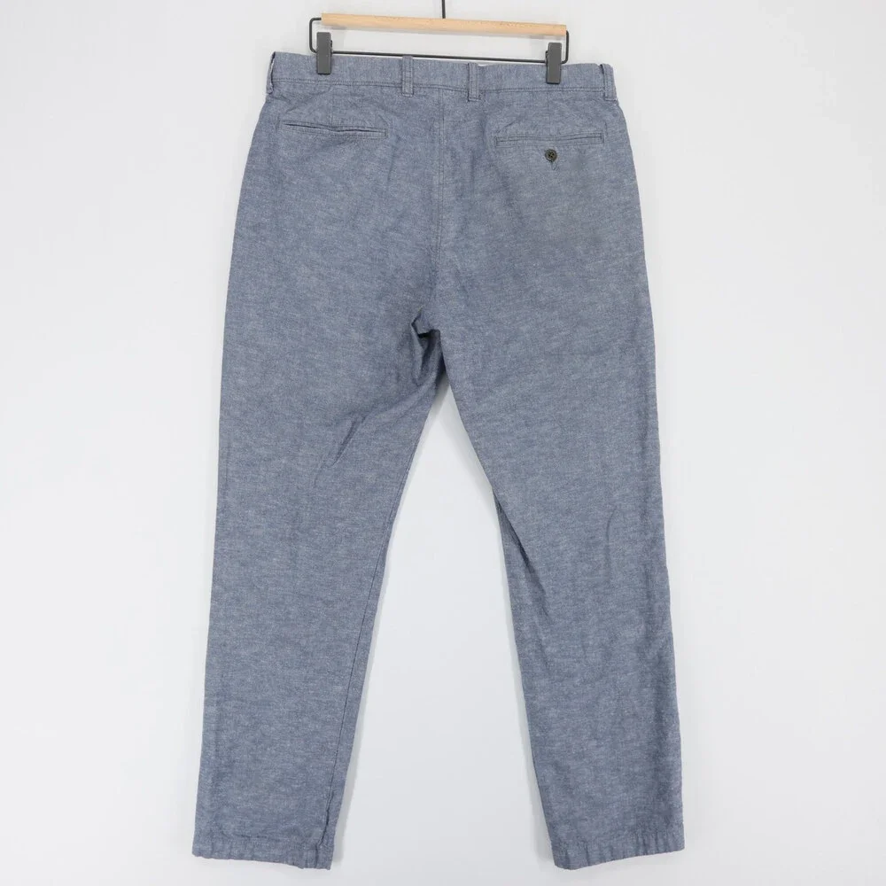 J Crew 770 Pants Mens 33x32 Blue Chambray Cotton Linen Blend Urban Slim